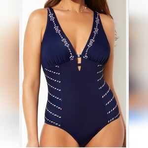 Swimsuits For All Nautical One Piece Navy Blue Red White Rope USA Sz 6 NWT